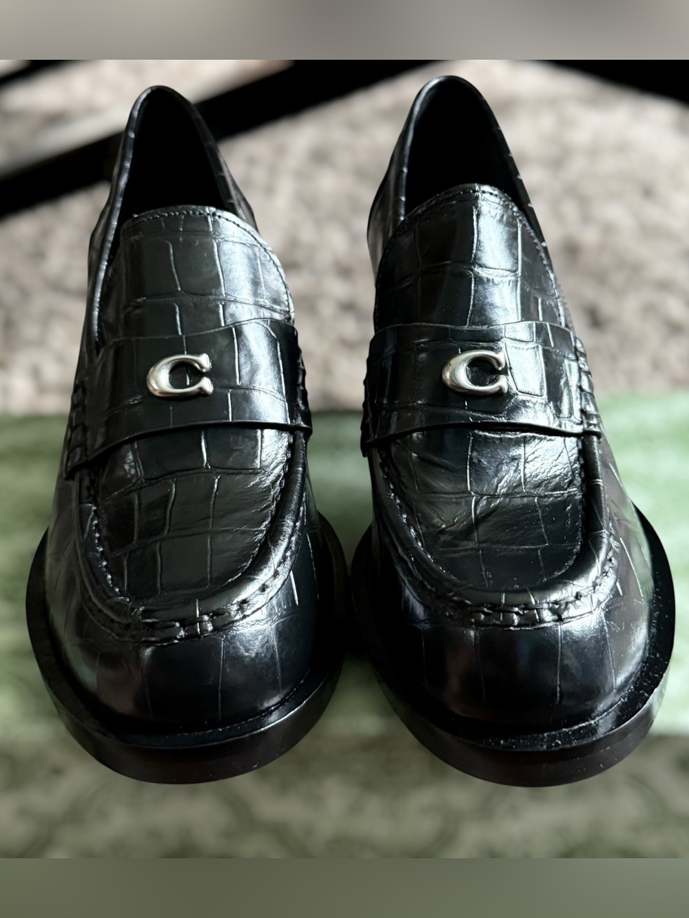COACH Natalie Black Croc-Embossed Block Heel Loafer Size 8B Women - Picture 6 of 15